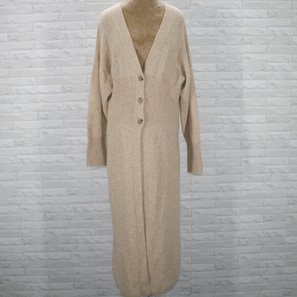 ZARA Coat Sweater Wool Blend Duster Cardigan Pastel Tan Neutral Ribbed Medium - Picture 1 of 14